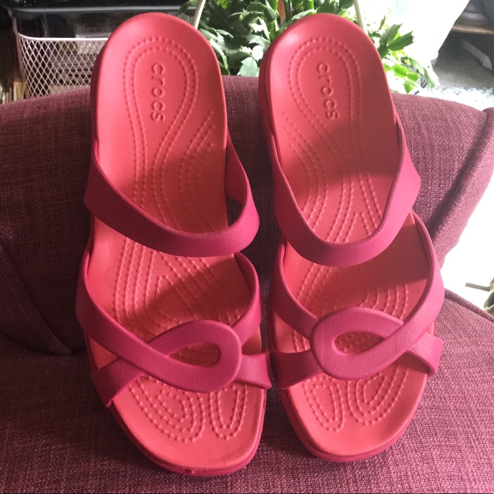 Dark and Light Coral CROCS Sandals Size 9